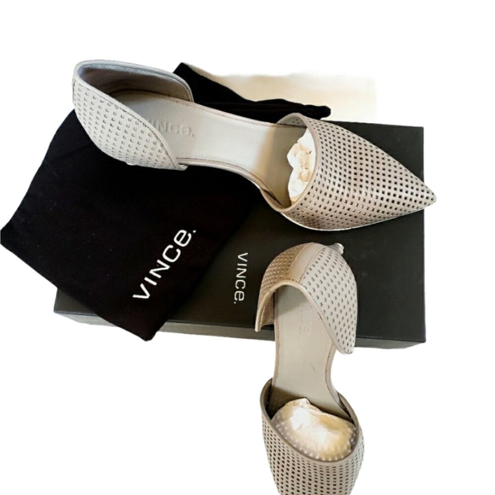 Vince Aurelian Gray Leather D'orsay Heels 10 - Picture 2 of 11